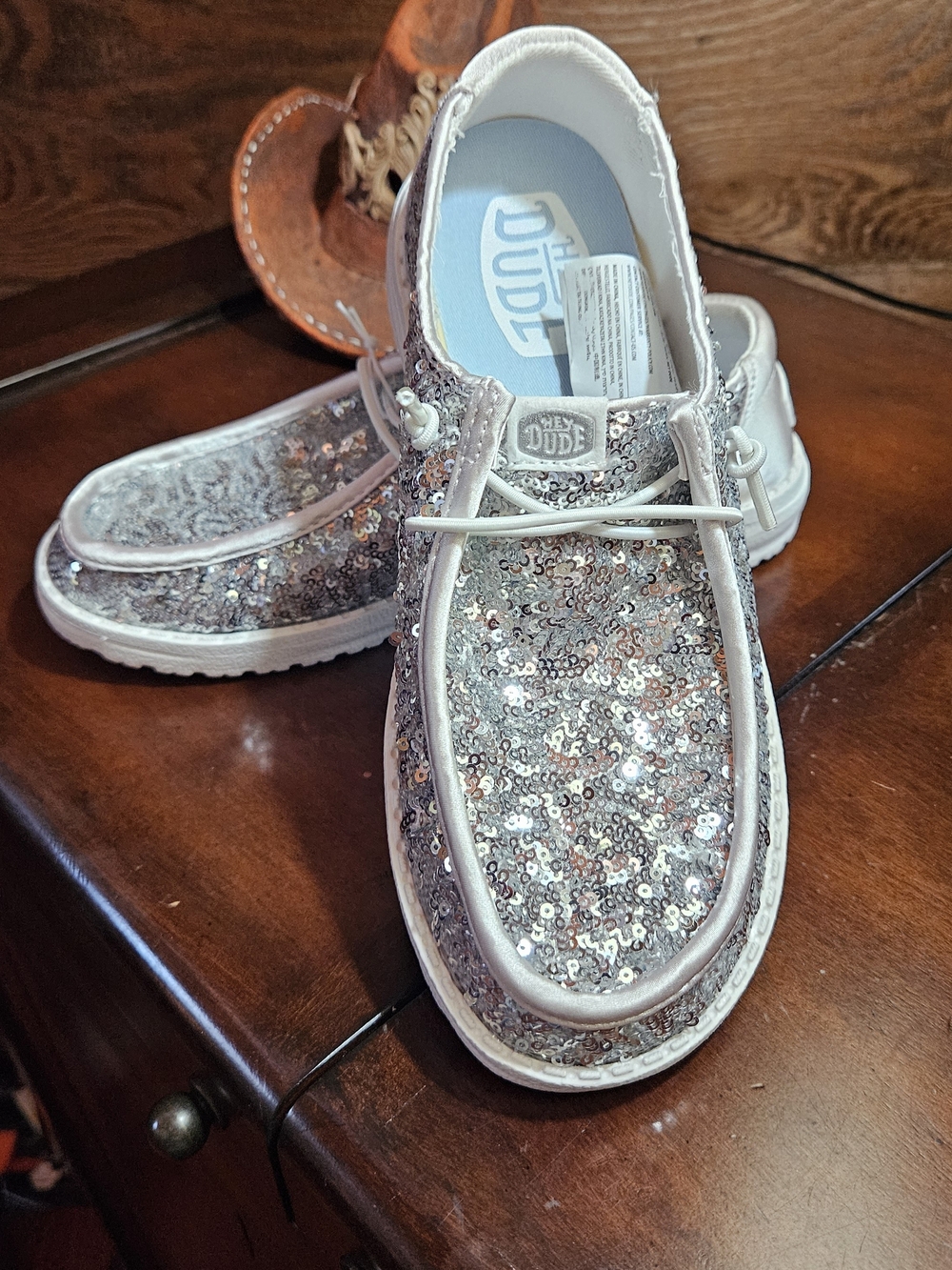 Hey Dude Sequined Canvas Shoes in Silver